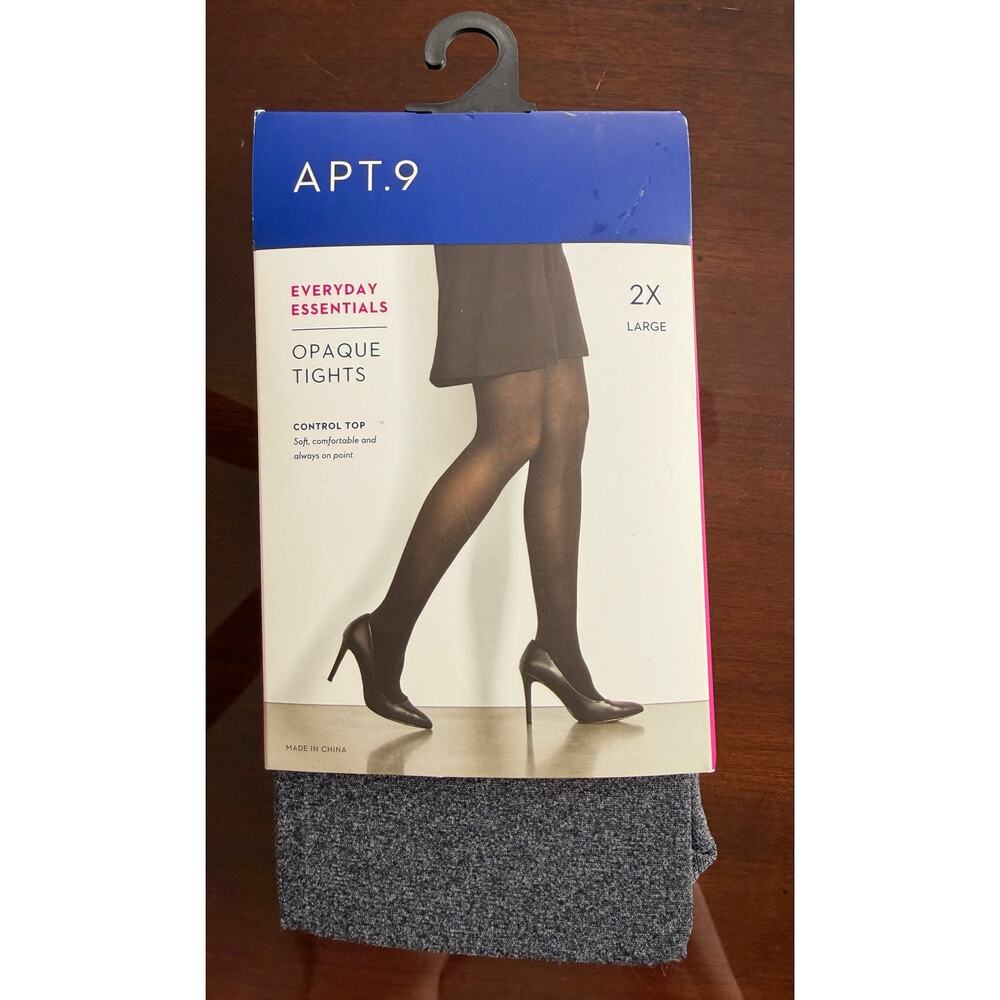 Apt. 9 Opaque Tights 2X Charcoal Heather Control Top Plus Size NWT